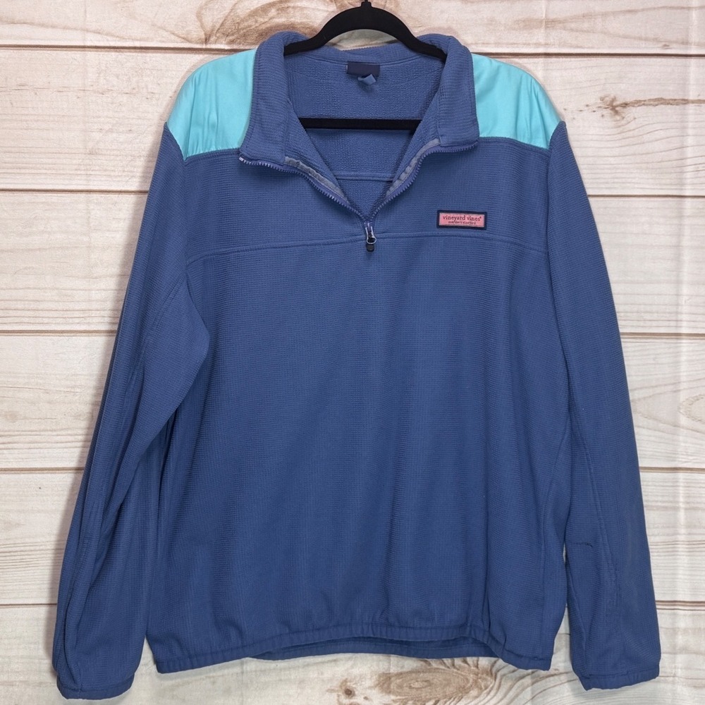 Vineyard Vines Mens XL Blue Waffle Knit Quarter Zip Fleece Pullover Jacket